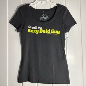 Universal Studios Shrek women’s S T-Shirt I'm with the Sexy Bald Guy gray top SM